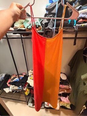 NLT Colorblock Dress in Red and Orange